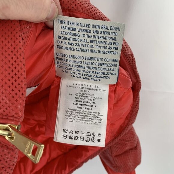 Rare MONCLER Coral Red Perforated Faux Leather Puffer Jacket Size Medium - Picture 11 of 13